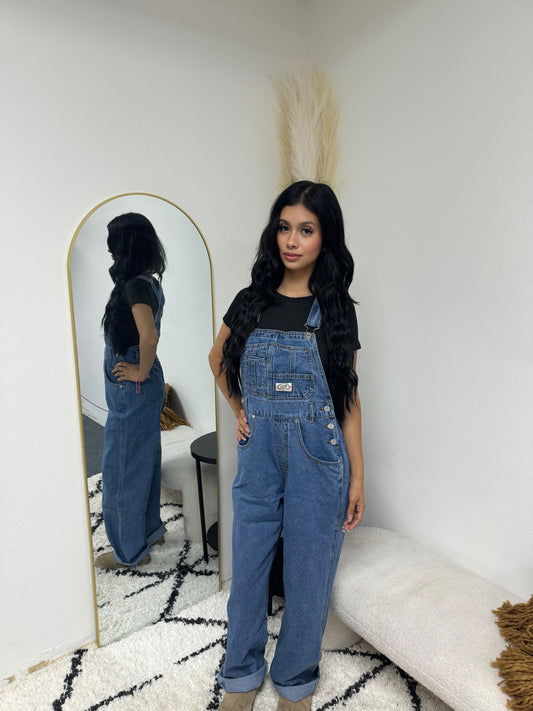 Medium wash overalls