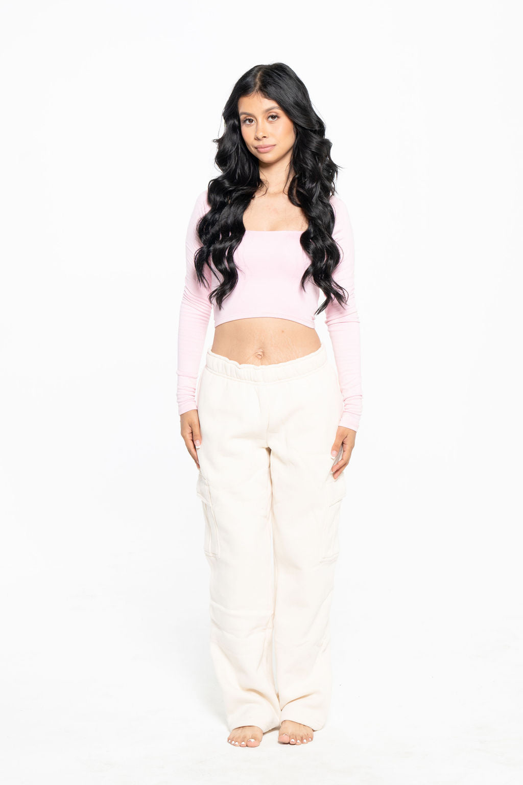 The essential square neck long sleeves crop tops