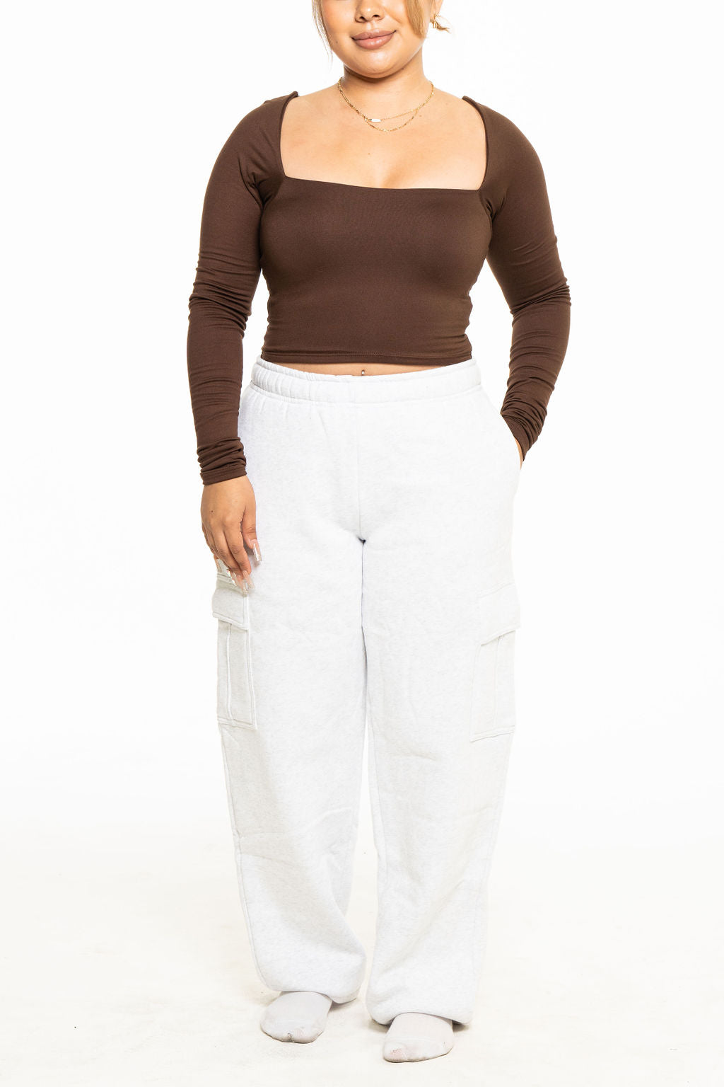 The essential square neck long sleeves crop tops