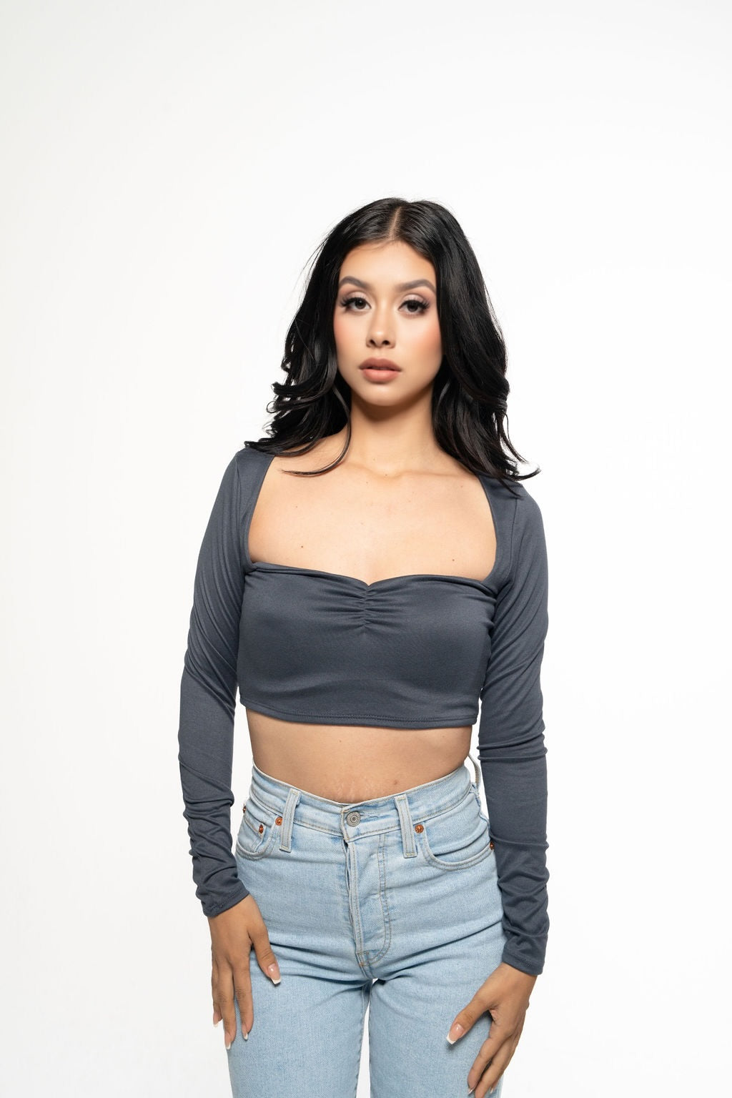 The essential long sleeve crop top scrunched