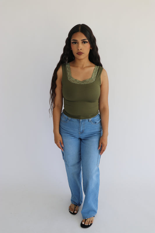 Olive green  laced tank top