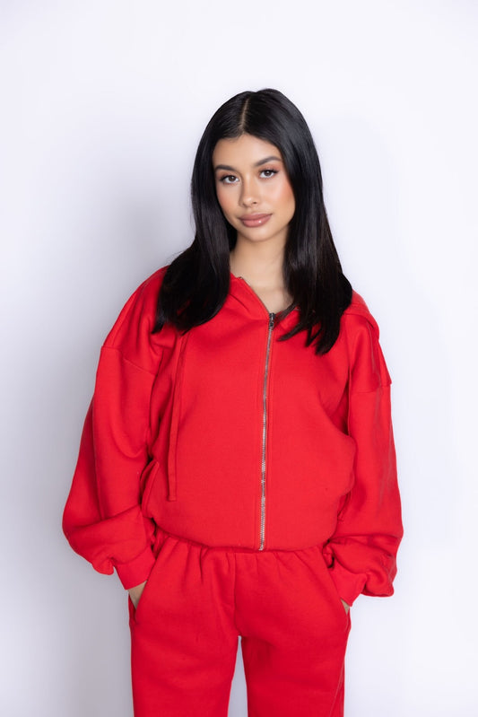 Oversized zip up hoddie (red ) ( pre order )