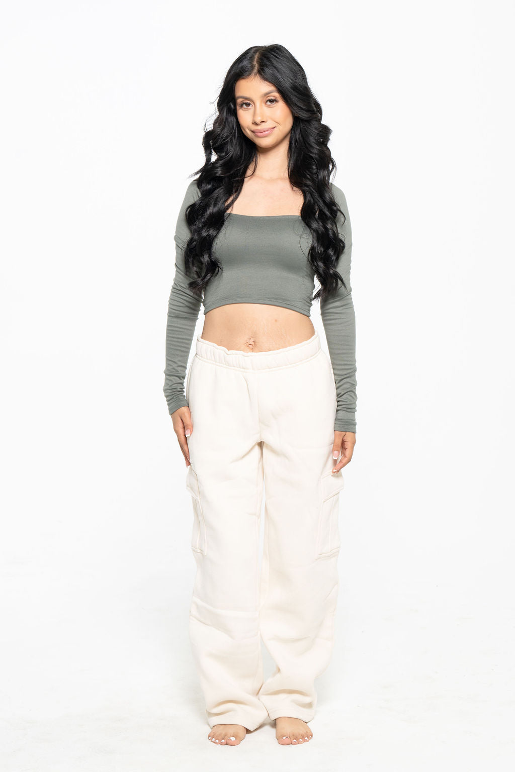 The essential square neck long sleeves crop tops