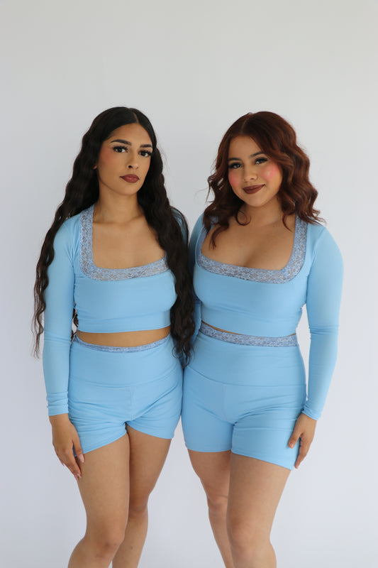 Baby Blue Ribbed Shorts Only